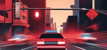 AI image of police car going down a street with a red background