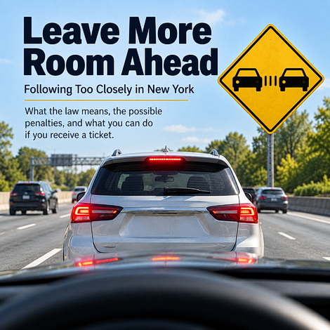 Following too closely in New York with a car tailgating another vehicle on the highway